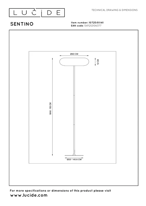 Lucide SENTINO - Vloerlamp - Ø 40 cm - 3xG9 - Taupe - technisch